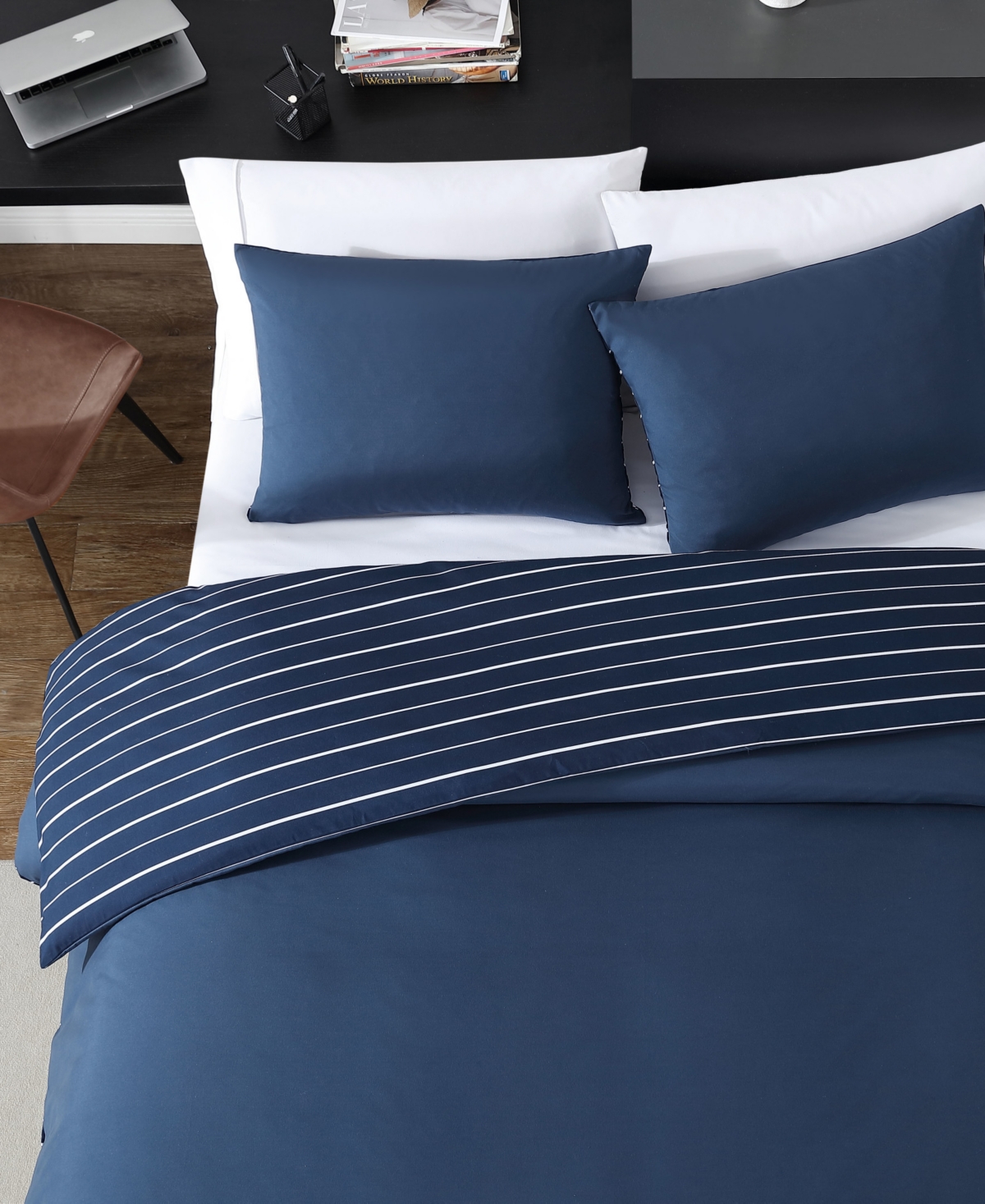 Nautica Longdale Solid Stripe Brushed Microfiber Piece Duvet Cover Set