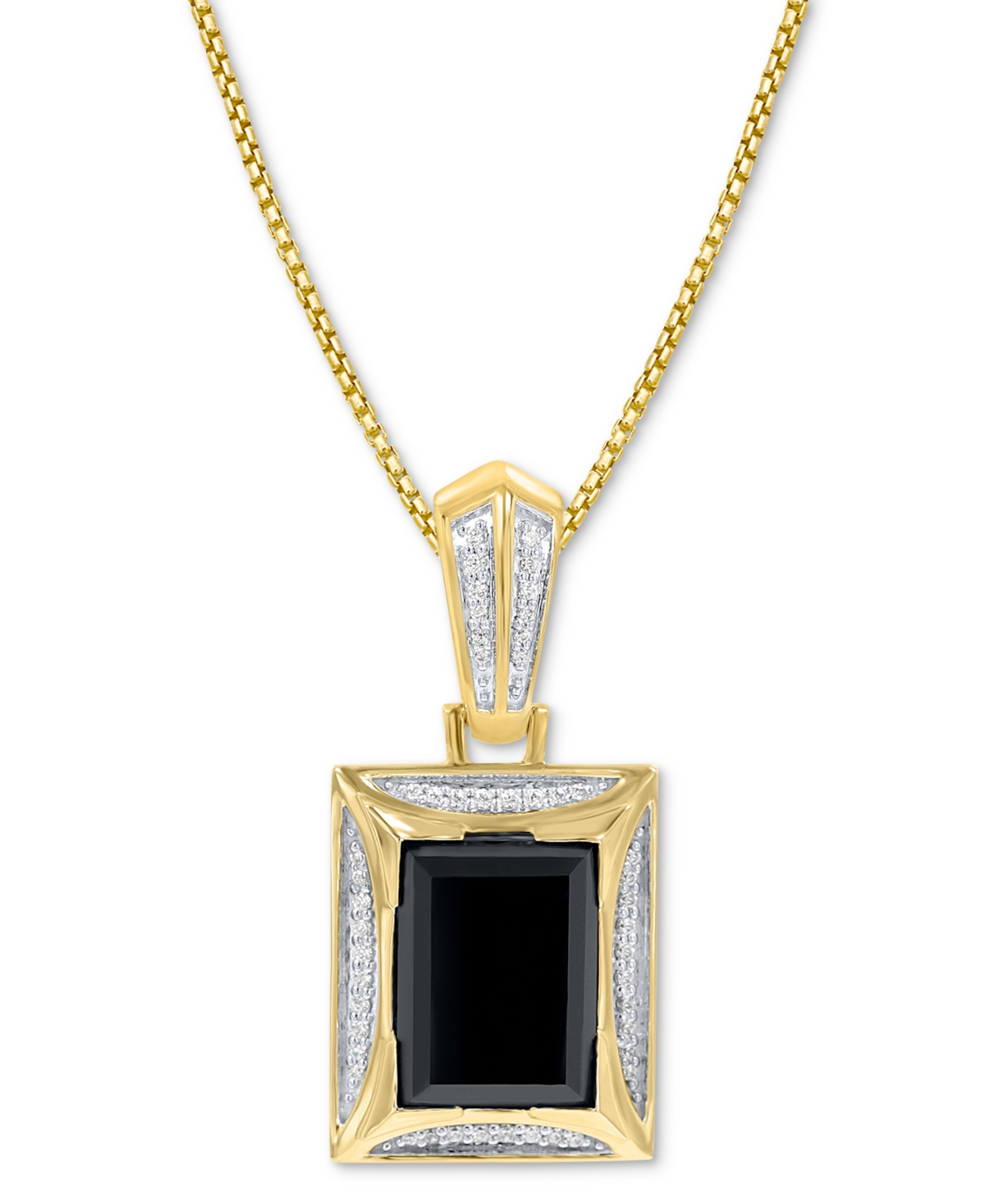 Macy's Men's Onyx & Diamond (1/5 Ct. T.w.) 22" Pendant Necklace In 14k Gold-plated Sterling Silver In Gold Over Silver
