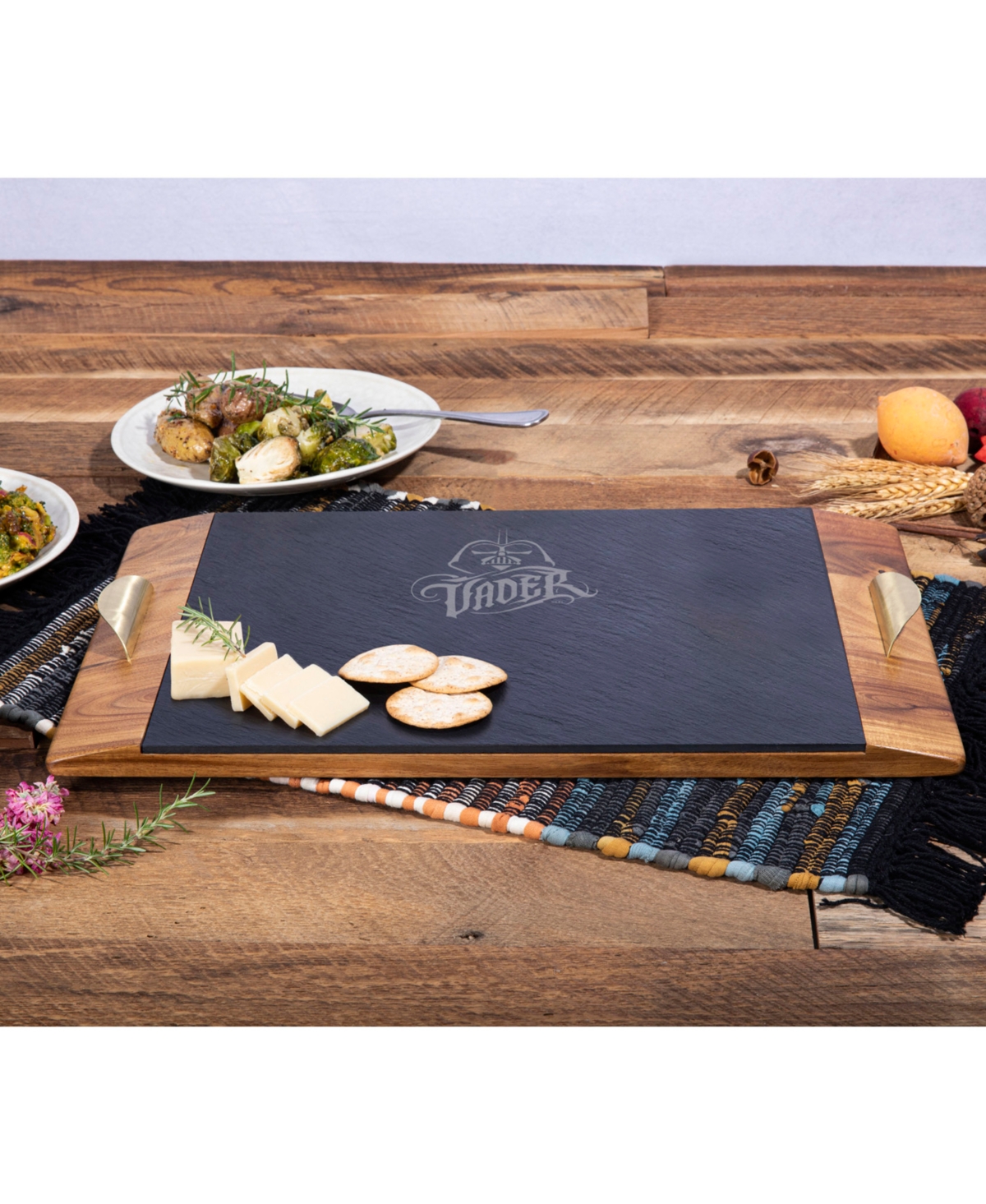 Star Wars Darth Vader Covina Acacia and Slate Charcuterie Board - Acacia Wood Slate Black with Gold Accent