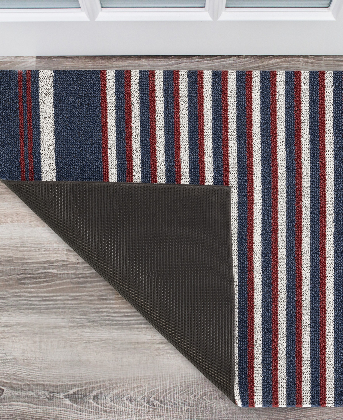 Nautica Polyvinyl Chloride Loop Utility Indoor or Outdoor Striped Mat
