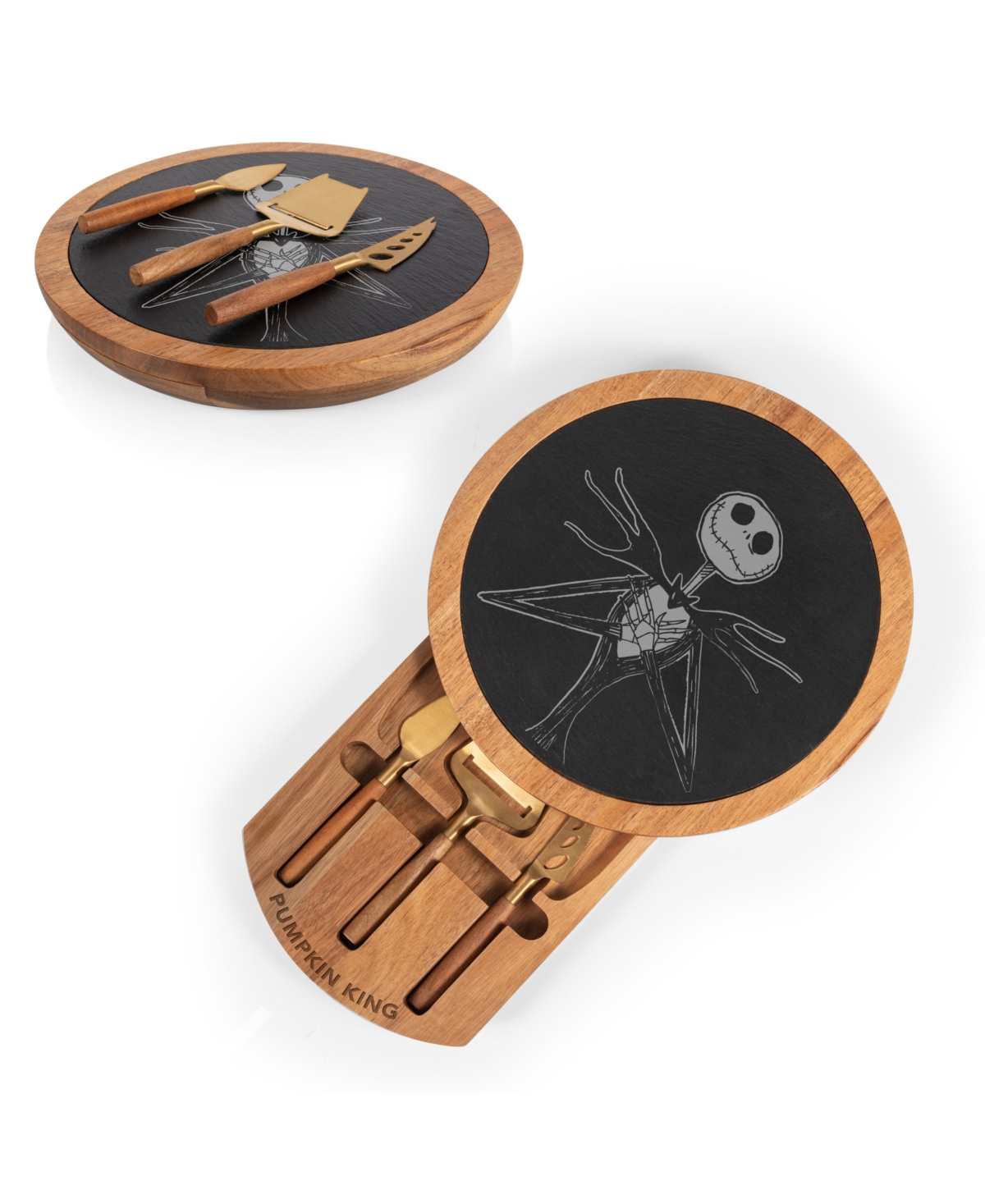 Disney's Nightmare Before Christmas Jack Insignia Acacia and Slate Charcuterie Board with Cheese Tools - Acacia Wood Slate Black with Gold Accent