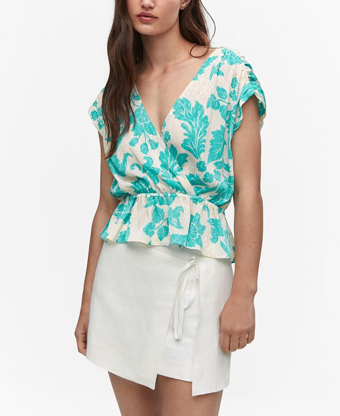 MANGO Women's Wrap Floral Blouse Macy's