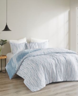 Natori Brush Stroke Oversized Reversible Seersucker 4 Piece Comforter Set, Full/Queen