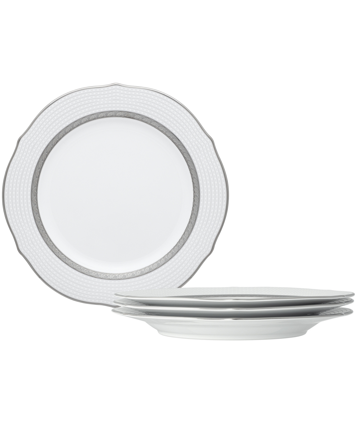 Noritake Charlotta Platinum 4 Piece 9'' Scalloped Accent Plates Set, Service For 4 In White