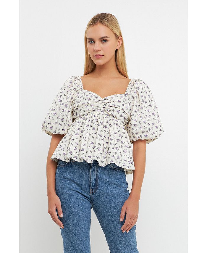 English Factory Women's Floral Puff Sleeve Top - Macy's