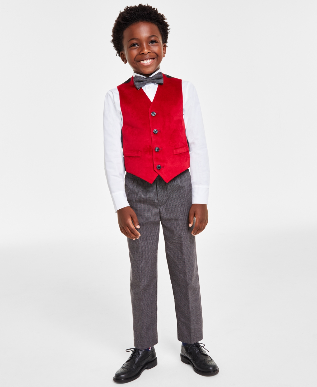 Nautica Kids' Little Boys Shirt, Vest, Pants And Bow-tie Set In Dark Red