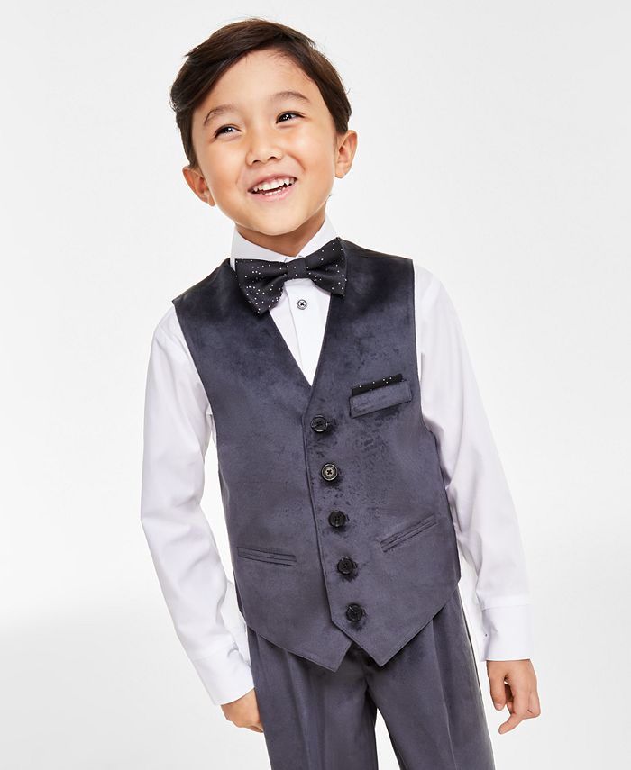 Calvin Klein Little Boys Dress Shirt, Vest, Pants and BowTie, 4 Piece