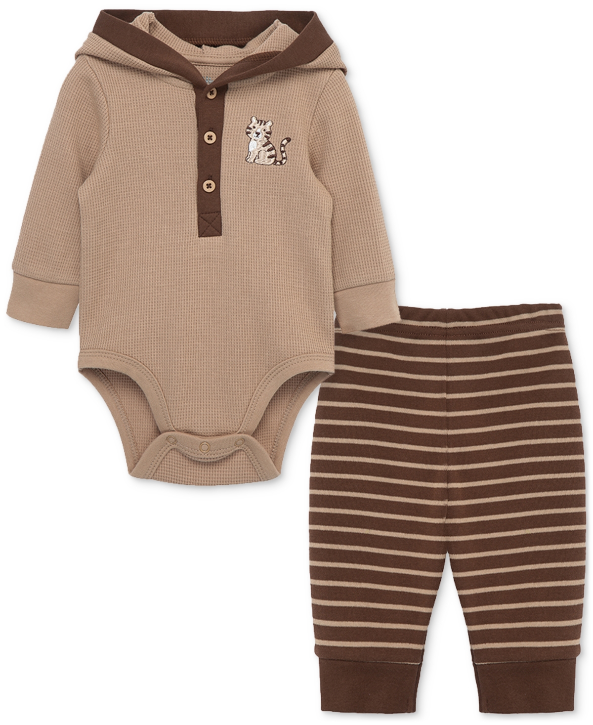 Little Me Baby Boys Cotton Tiger Bodysuit And Striped Pants, 2 Piece Set In Brown