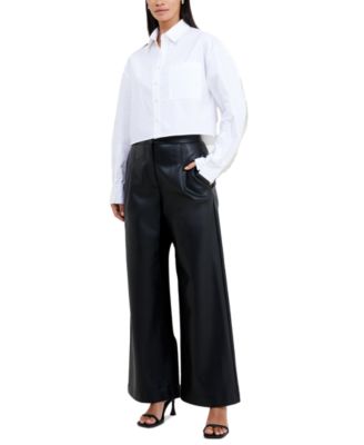 French Connection - Women's Corlenda Faux-Leather Wide-Leg Pants