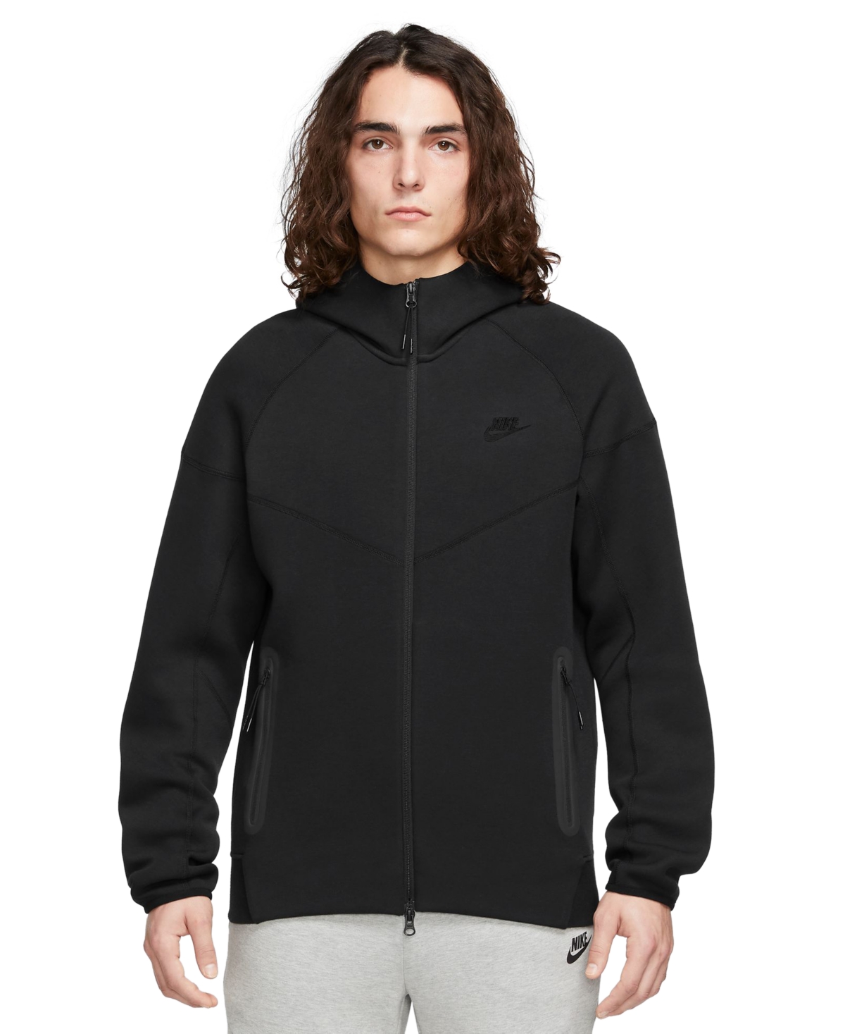 Men's Tech Fleece Windrunner Athletic-Fit Full-Zip Hoodie - Dk Grey Heather/black