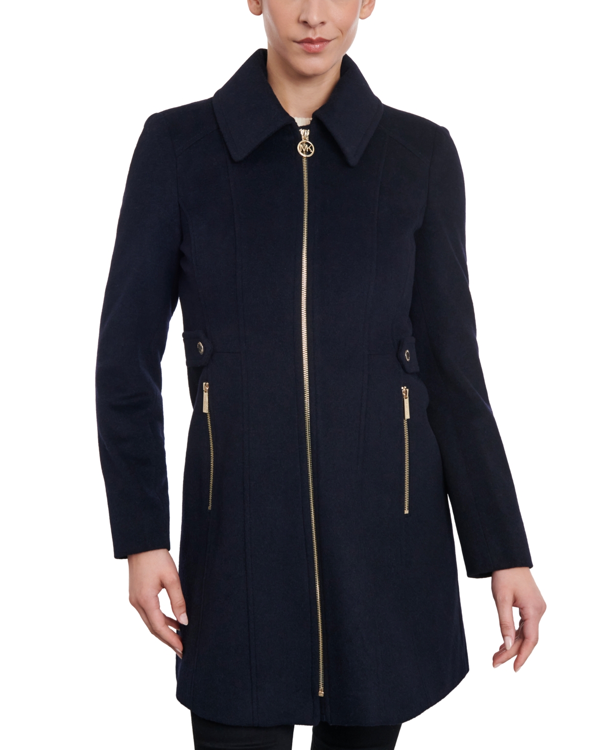 Shop Michael Kors Michael  Women's Wool Blend Zip-front Coat In Midnight