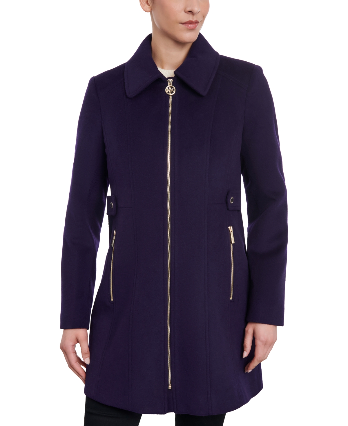 Michael Kors Michael  Women's Petite Club-collar Zip-front Coat In Dark Iris