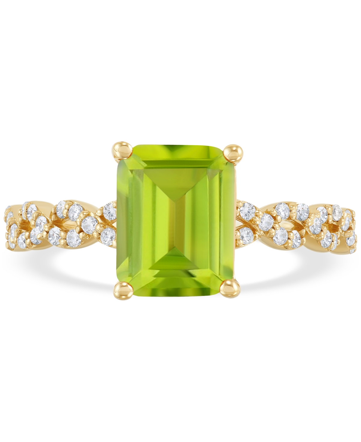 (2-1/5 ct. t.w.) & Diamond (1/6 ct. t.w.) Braided Shank Ring in 14k Gold - Peridot