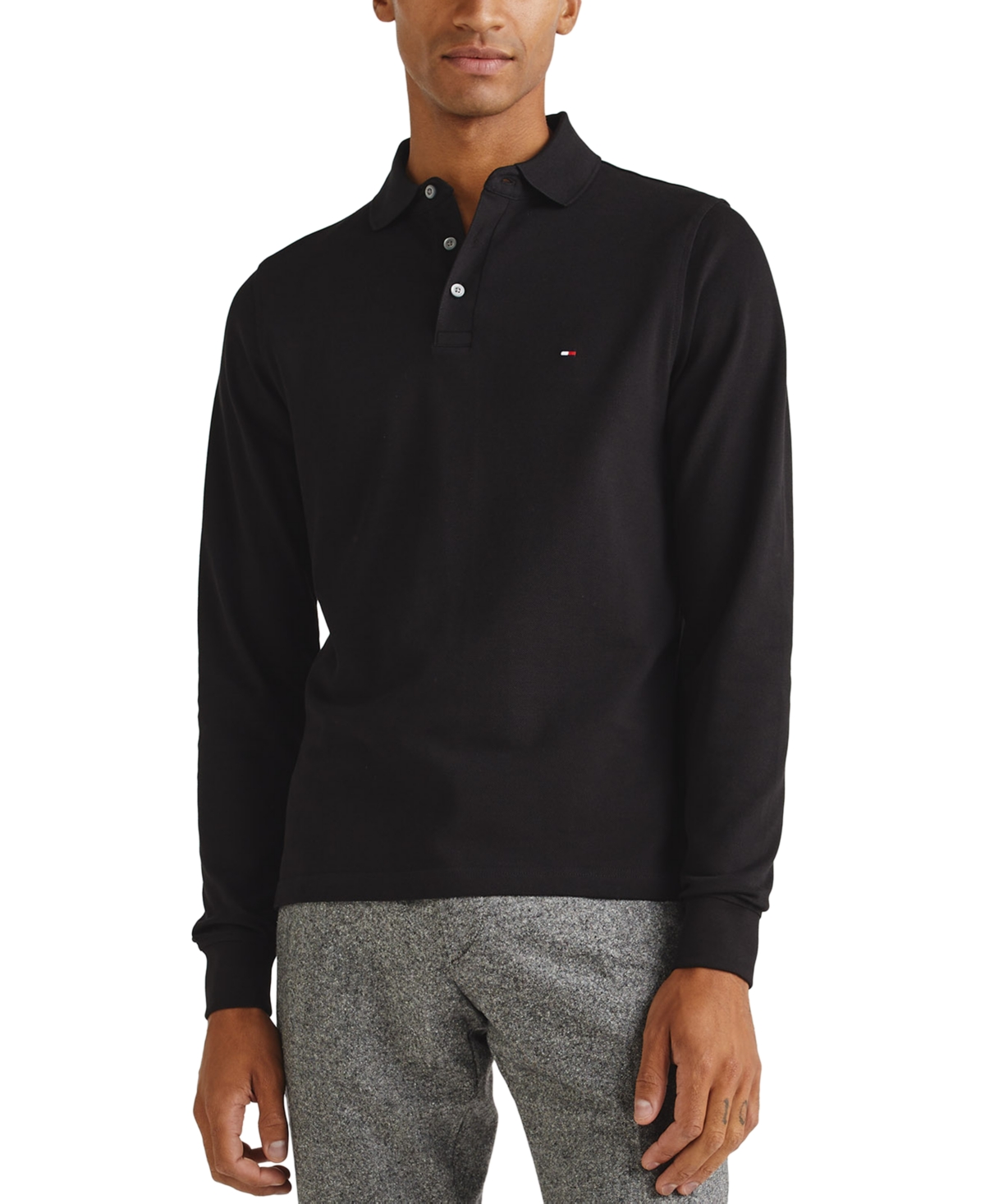 Tommy Hilfiger Men's Slim-fit 1985 Long-sleeve Polo Shirt In Black