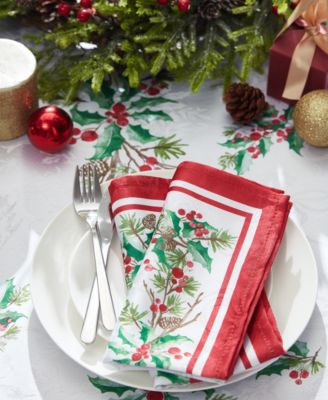 Elrene - Perfect Holly Double Border Fabric Napkins, Set of 4
