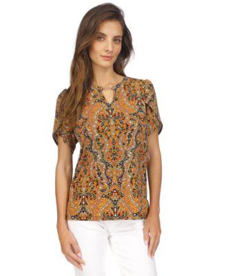 Michael Kors - Women's Printed Chain Petal-Sleeve Top