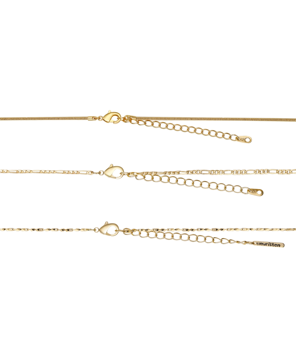 Unwritten Cubic Zirconia Bezel and 14K Gold Plated Cross Pendant Layered Necklace Set, 3 Pieces