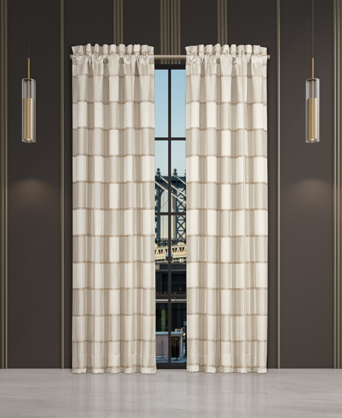 J Queen New York Brando Window Panel Pair, 50" X 84" In Ivory
