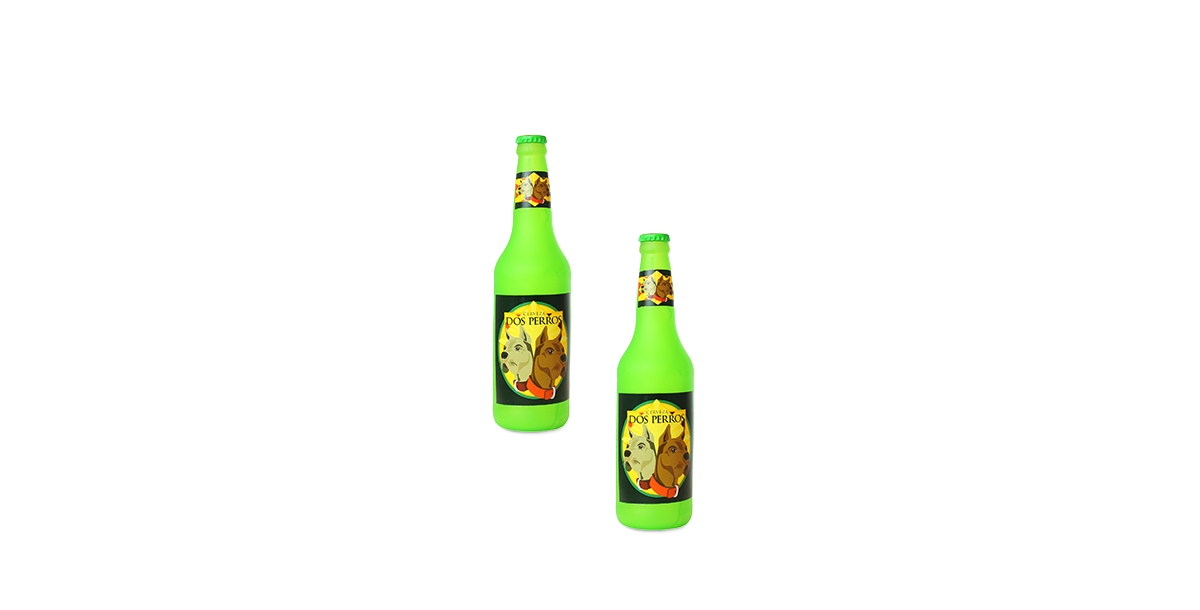 Beer Bottle Dos Perros, 2-Pack Dog Toys - Medium Green