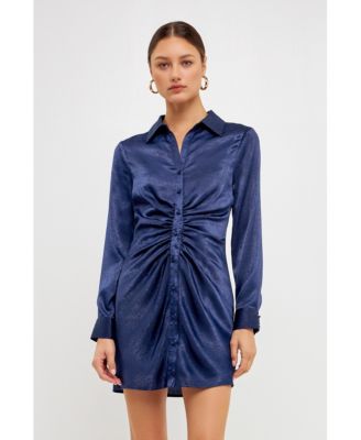 Women's Satin Front Cinched Mini Dress