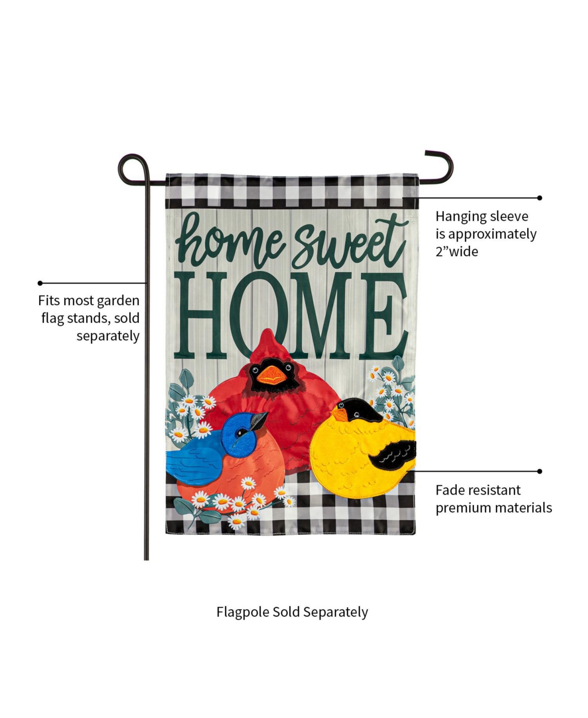 Evergreen Portly Birds Garden Applique Flag 12.5 x 18 Inches Indoor Outdoor Decor