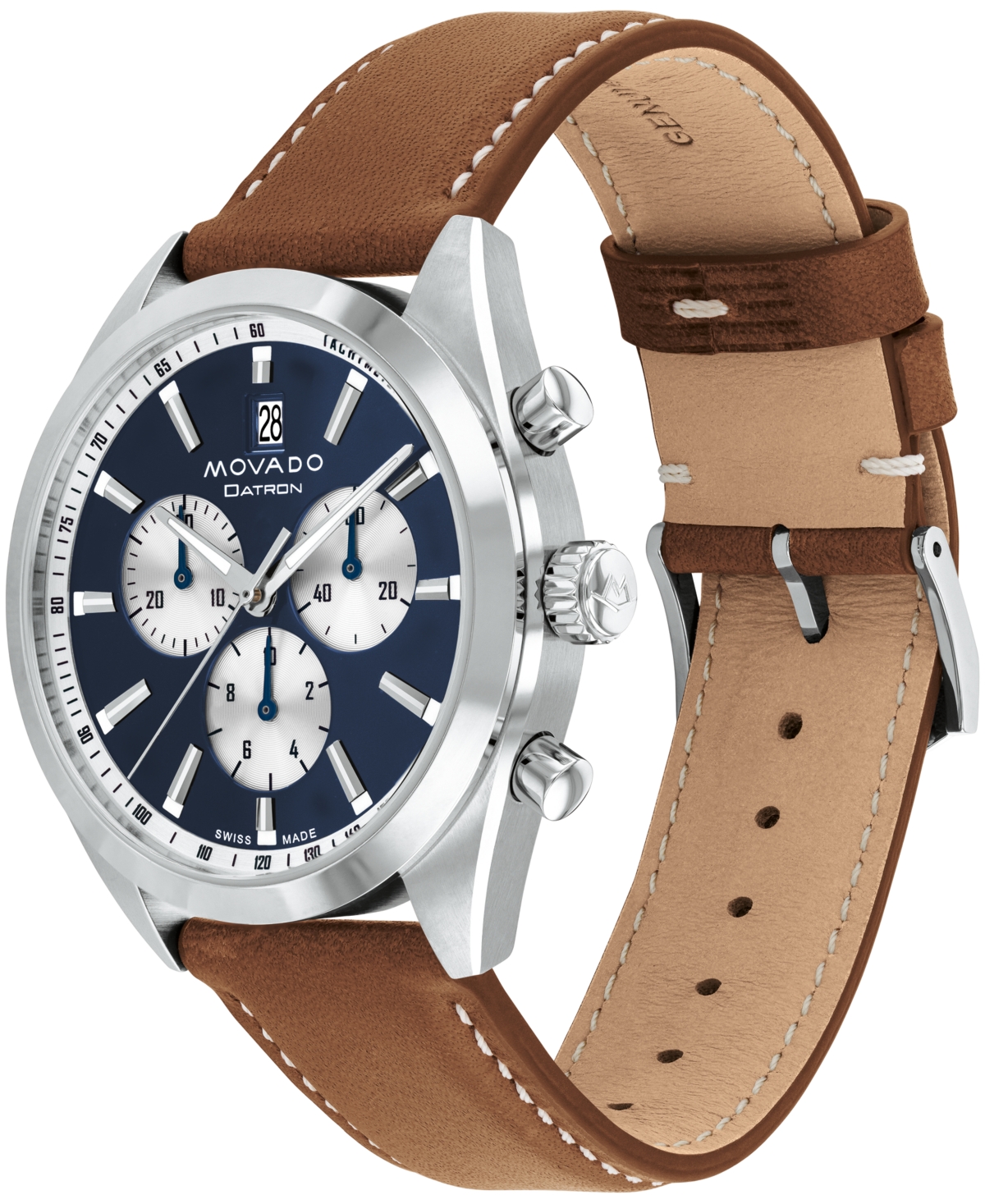 Shop Movado Men's Datron Swiss Quartz Chrono Cognac Leather Watch 40mm
