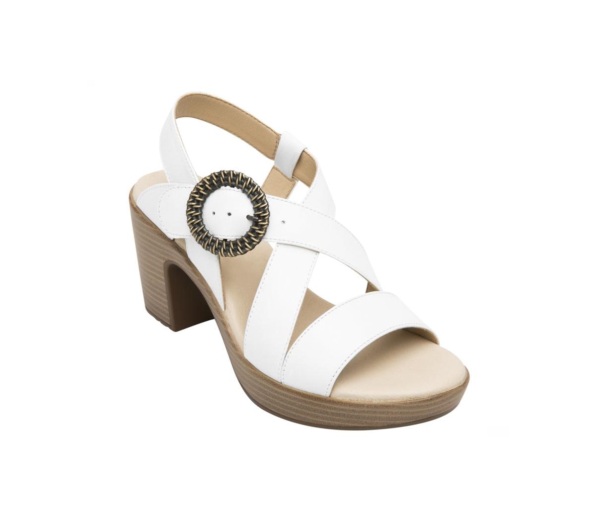 Women´s White Leather Heel Ankle Strap Sandals By Flexi - White