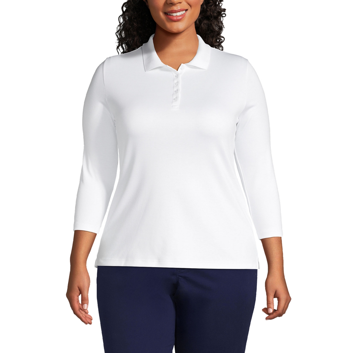 Lands' End Plus Size Supima Cotton 3/4 Sleeve Polo Shirt