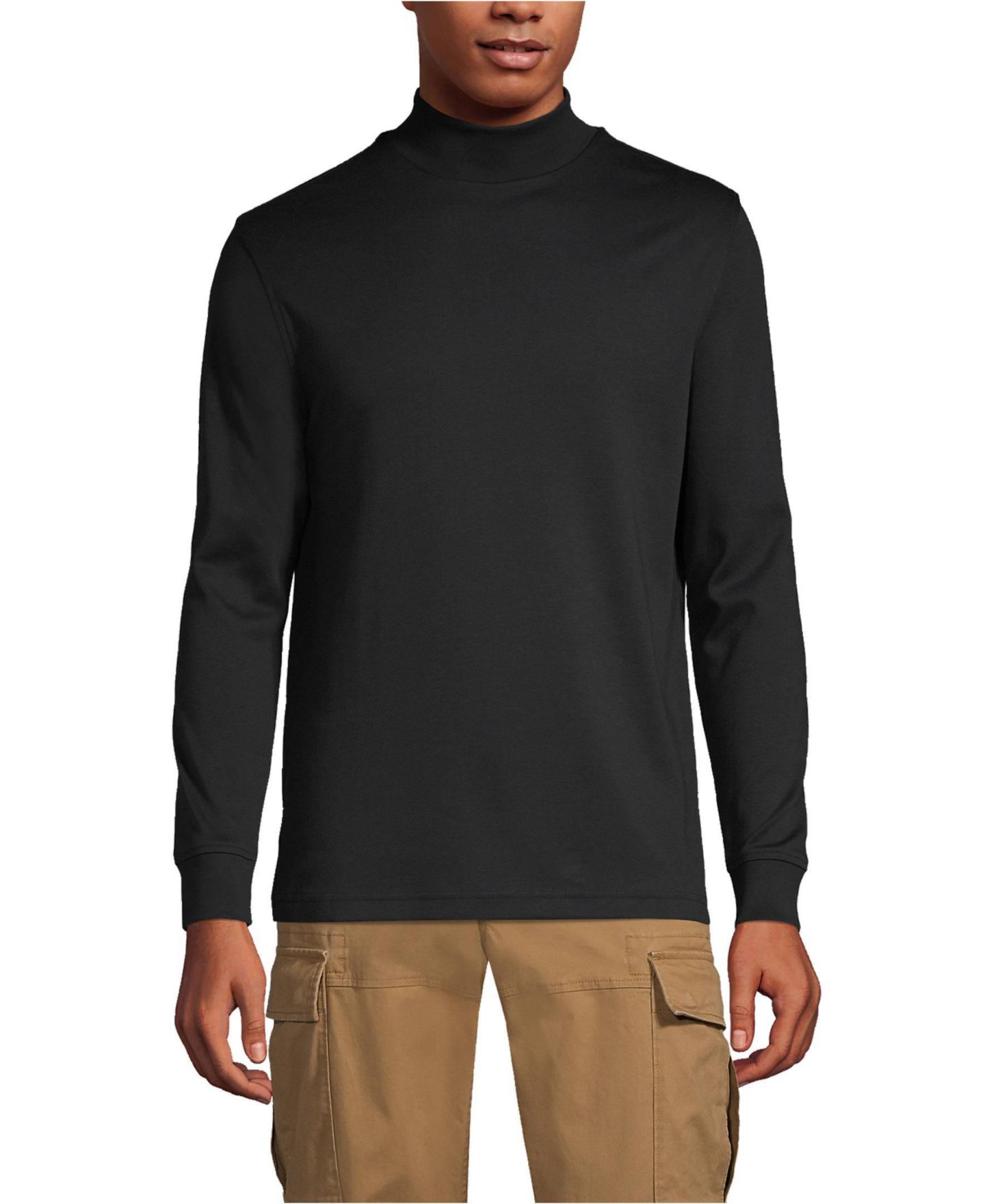 Мужской топ Lands' End Cotton Supima Mock Turtleneck, цвет: Чёрный — фото 1