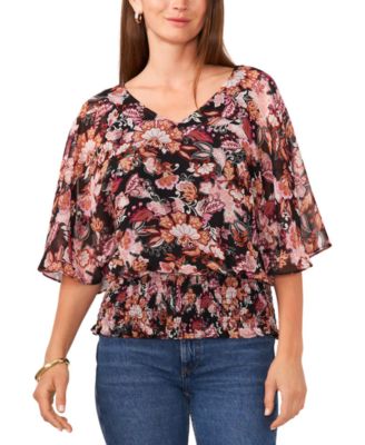 Sam & Jess - Women's V-Neck Kimono-Sleeve Smocked-Waist Top