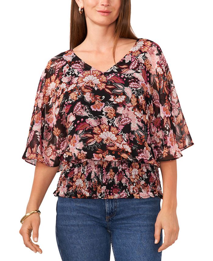 Butterfly Vneck Crop Smocked Back Waist