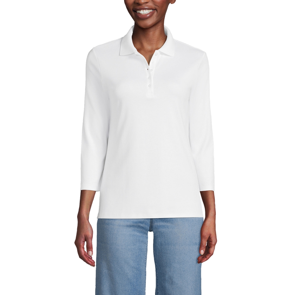 Lands' End Women's 3/4 Sleeve Supima Cotton Polo Shirt