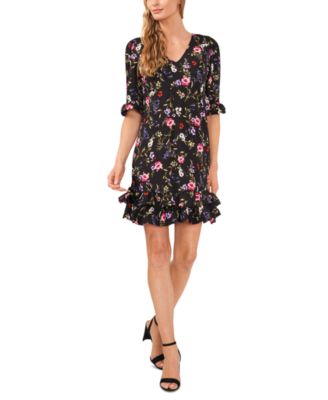CeCe - Women's Floral-Print V-Neck Knit Shift Dress