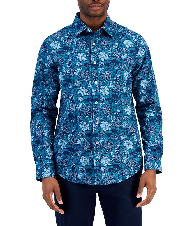 Club Room Men's Refined Tile Print Woven Long-Sleeve Button-Up Shirt ...