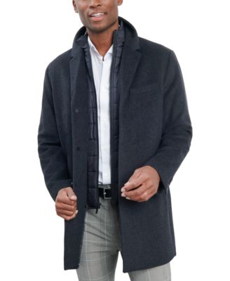 London Fog - Men's Wool-Blend Overcoat & Attached Vest