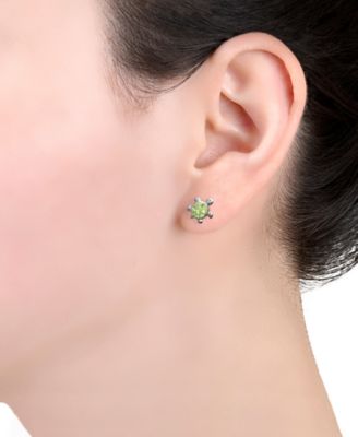 Green Crystal Pav&eacute; Turtle Stud Earrings in Sterling Silver