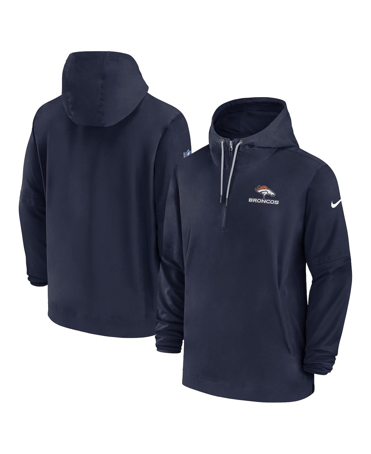 Shop Nike Men's  Navy Denver Broncos Sideline Quarter-zip Hoodie
