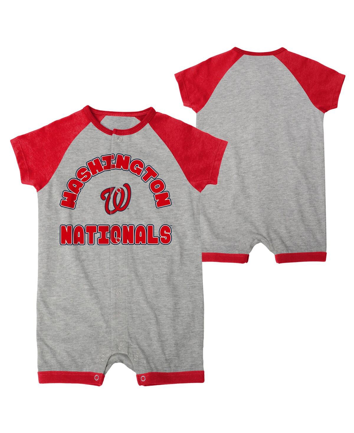 Shop Outerstuff Infant Boys And Girls Heather Gray Washington Nationals Extra Base Hit Raglan Full-snap Romper