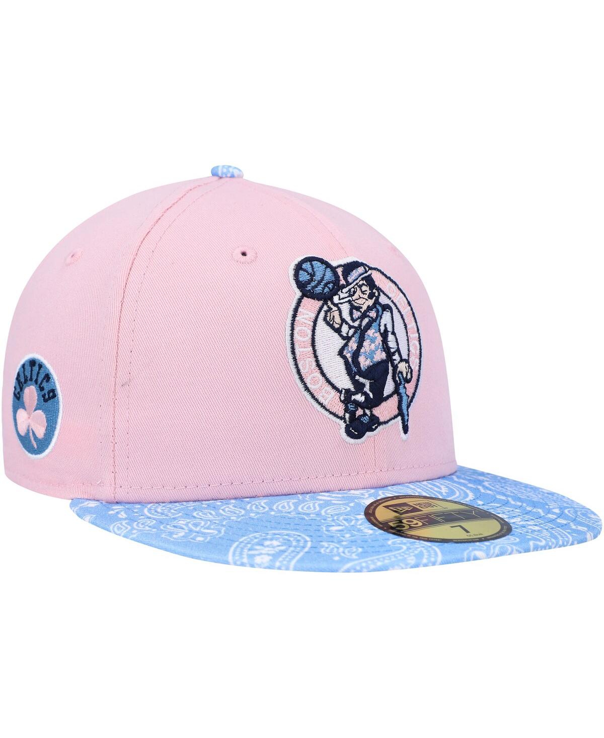 Shop New Era Men's  Pink, Light Blue Boston Celtics Paisley Visor 59fifty Fitted Hat In Pink,light Blue