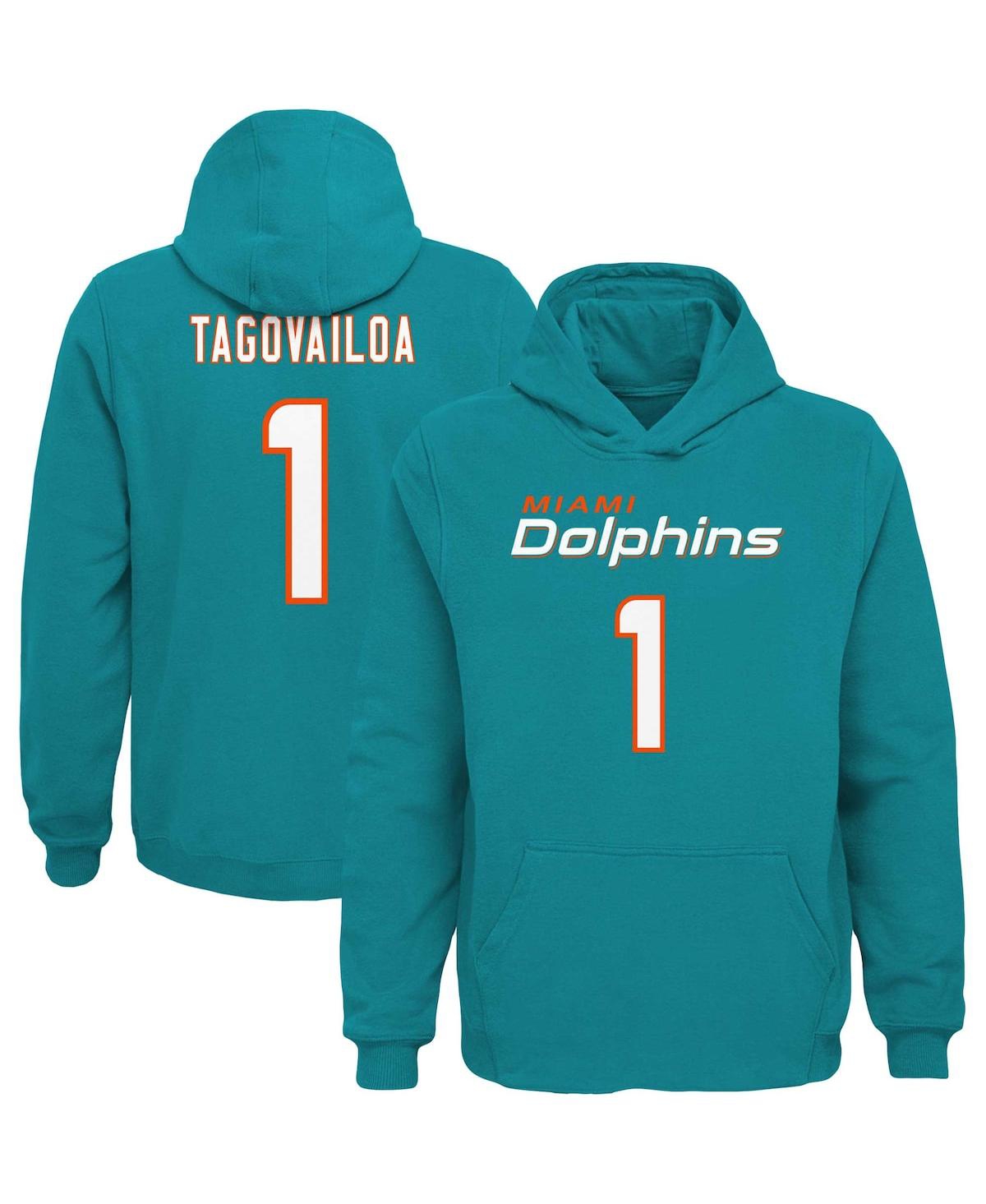 Outerstuff Kids' Big Boys Tua Tagovailoa Aqua Miami Dolphins Mainliner Player Name And Number Pullover Hoodie