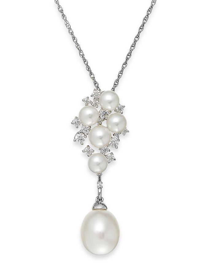 Arabella Cultured Freshwater Pearl 5 10mm and Swarovski Zirconia Pendant Necklace in Sterling Silver Macy s