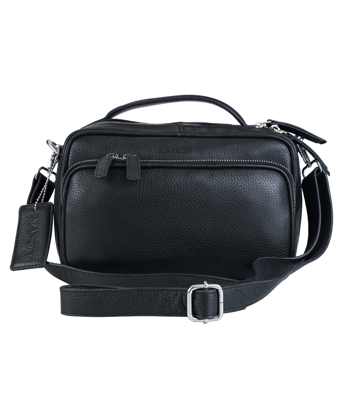 Mancini Pebbled Collection Julianna Leather Crossbody Satchel Bag In Black