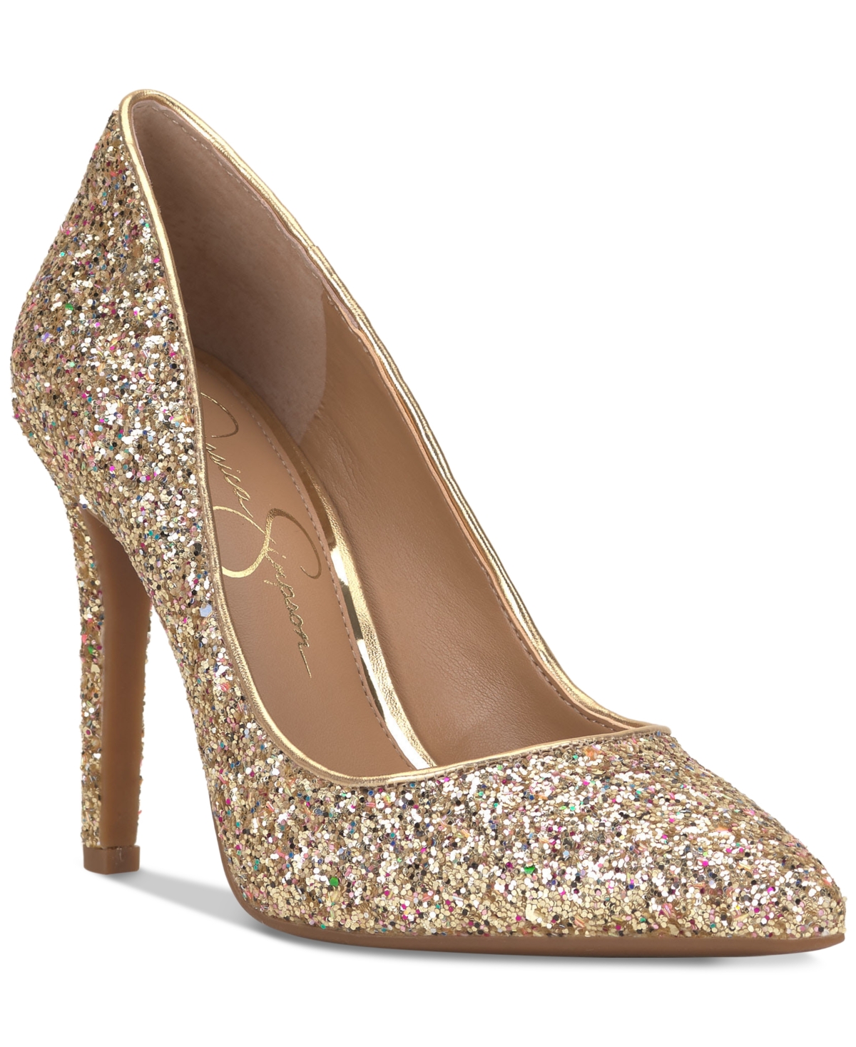 Shop Jessica Simpson Women's Cassani Pointed-toe Pumps In Party Gold Sequin
