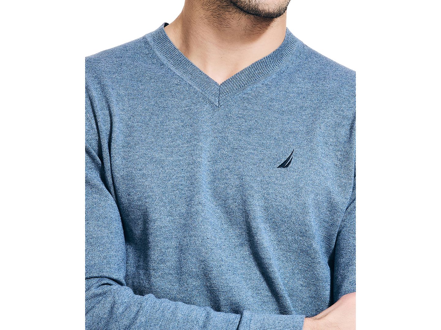 Мужской свитер Nautica Navtech Performance Classic-Fit Soft V-Neck, цвет: Глубокий меланжевый — фото 3