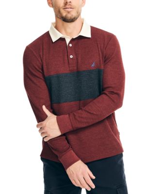 Nautica - Men's Slim-Fit Colorblocked Long-Sleeve Waffle Polo Shirt