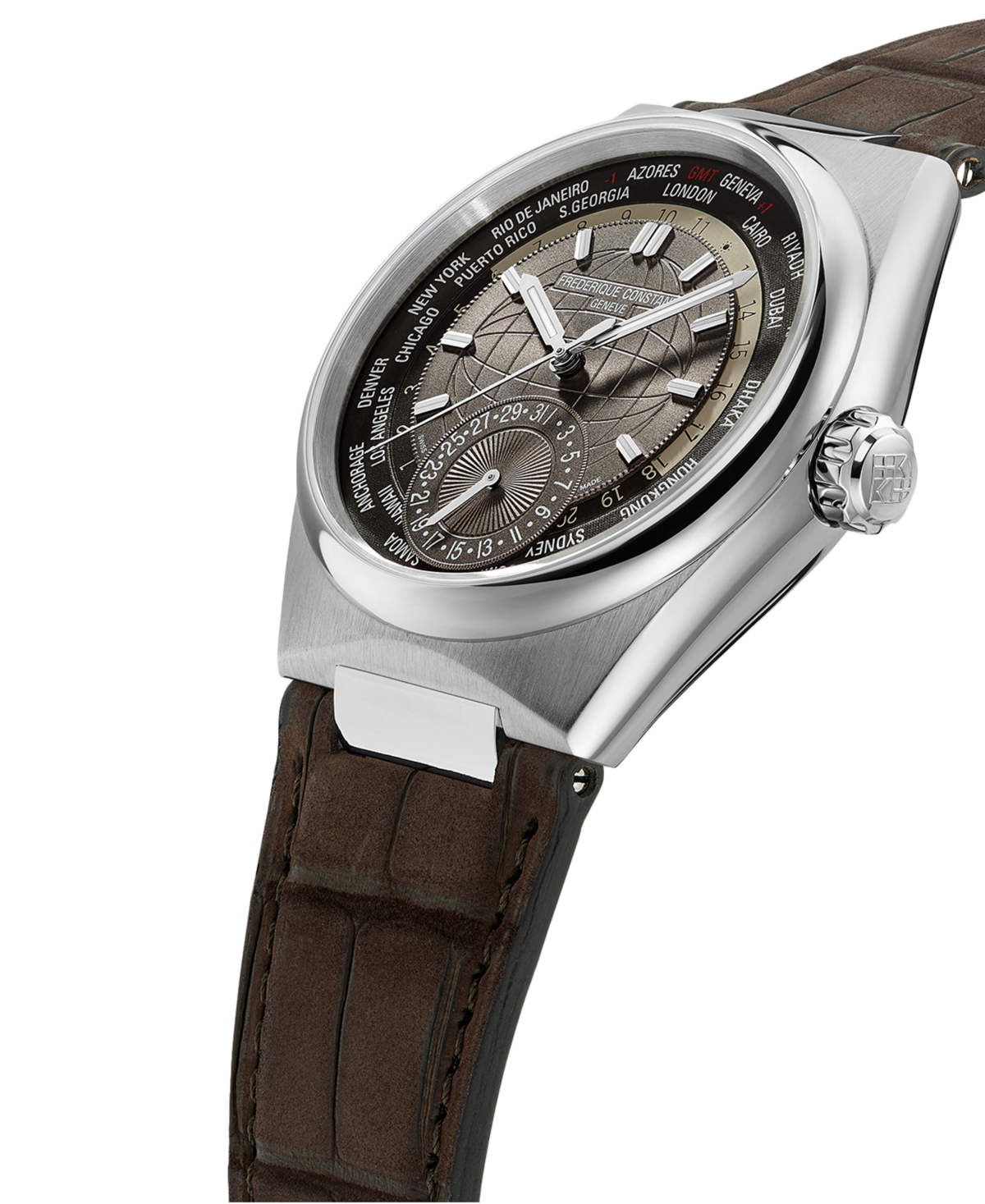 Frederique Constant Men's Swiss Automatic Highlife Worldtimer Manufacture Brown Leather Strap Watch 41mm