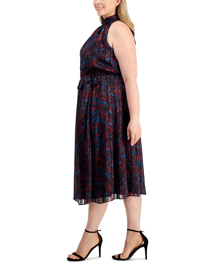 Anne Klein Plus Size Twist-Neck Halter-Style Midi Dress - Macy's