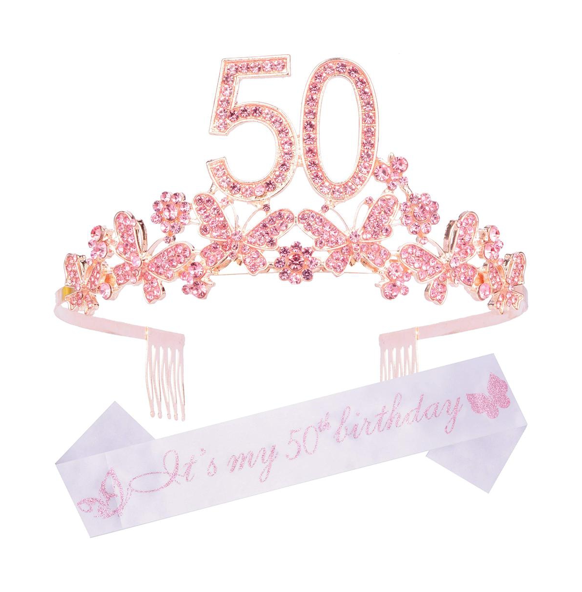 50th Birthday Sash and Tiara Set for Women - Perfect for Celebrating Her 50th Birthday Party - Pink