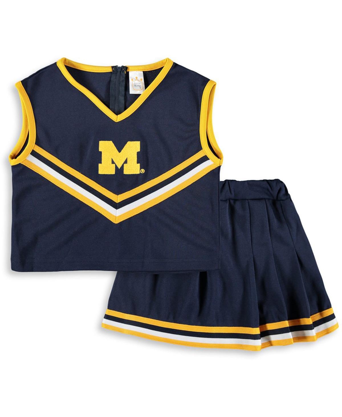 Little King Apparel Big Girls Navy Michigan Wolverines Two-piece Cheer Set In Navy