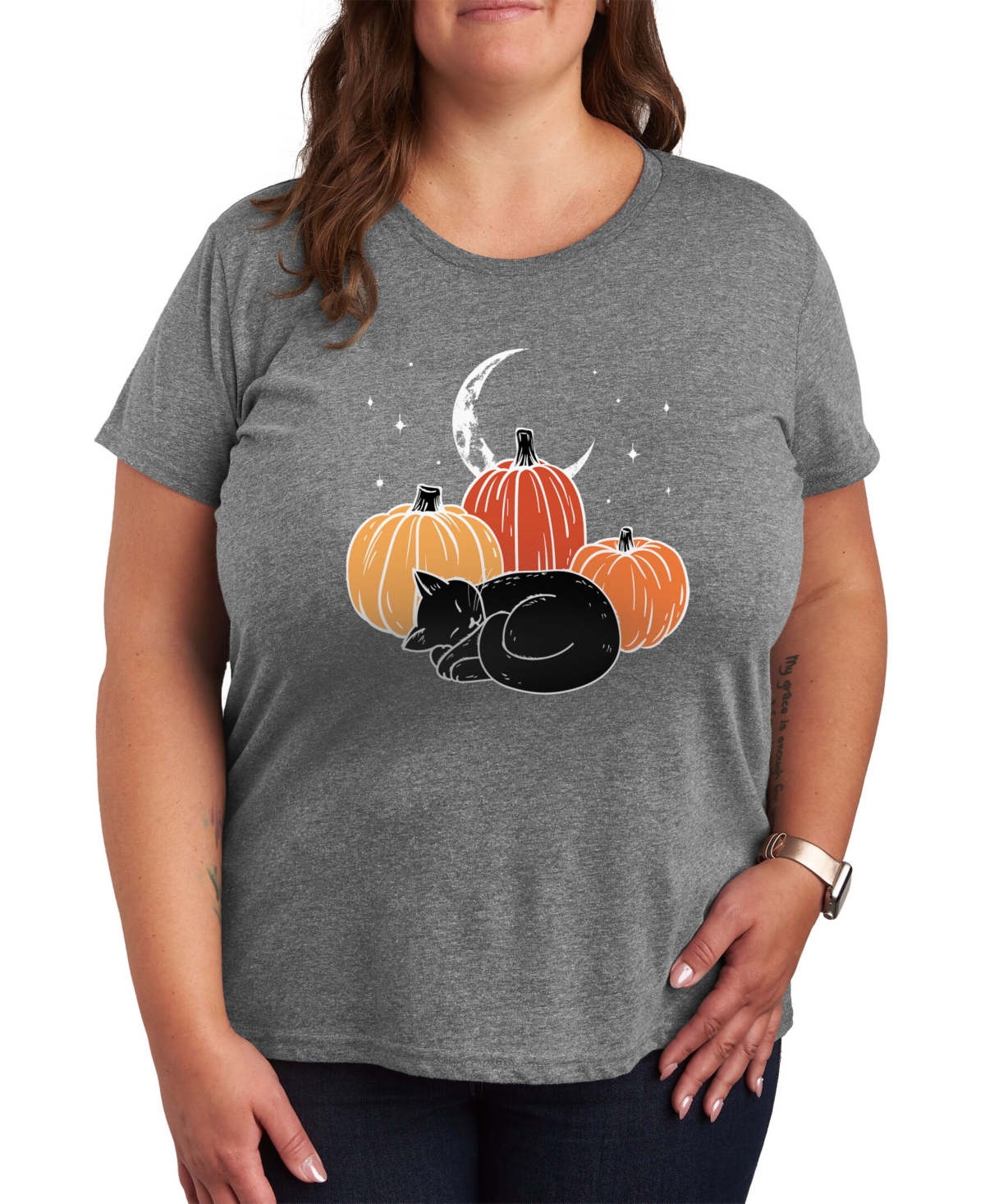 Air Waves Trendy Plus Size Halloween Graphic T-shirt In Gray